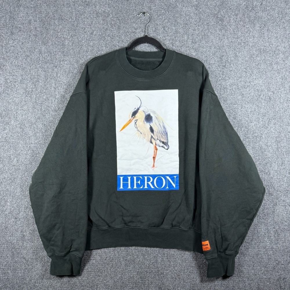 HERON PRESTON Heron Bird Painted Crewneck Heavy Sweatshirt Black Size 2XL #2660